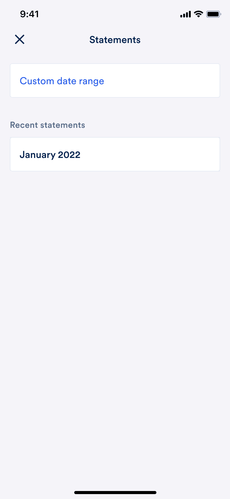 The statements screen with one month available