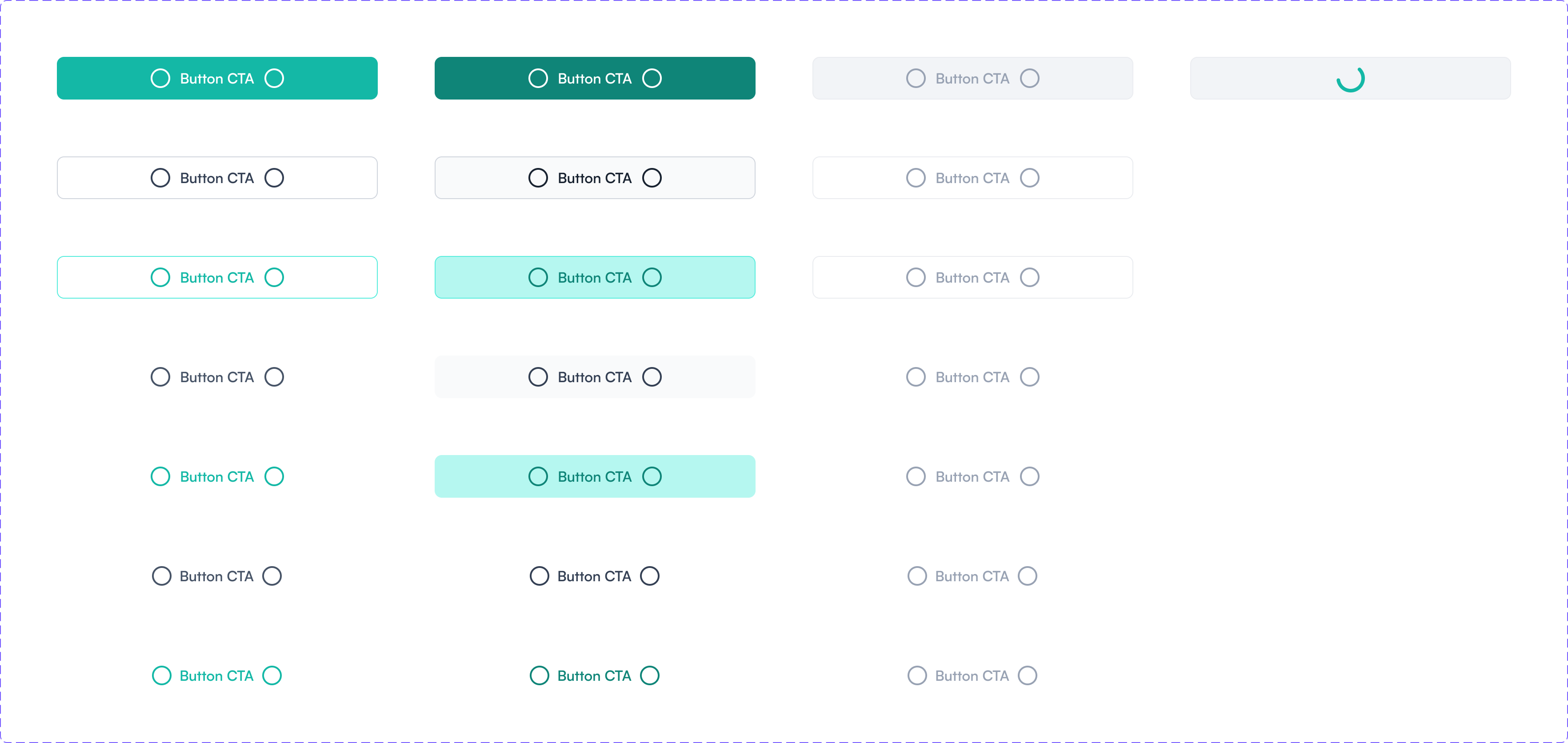 The mobile button matrix, with primary, secondary, tertiary, ghost and link variants across default, pressed and disabled states