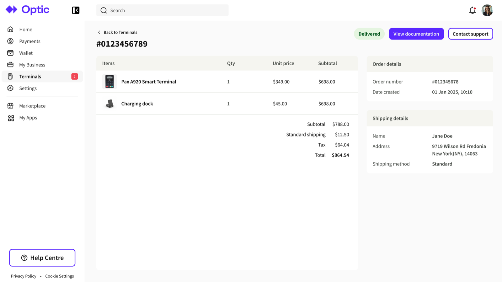 Order detail showing the delivered state