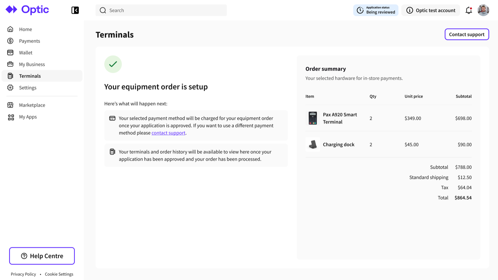 The confirmation state explaining when the payment method will be charged and what will appear on the page afterwards